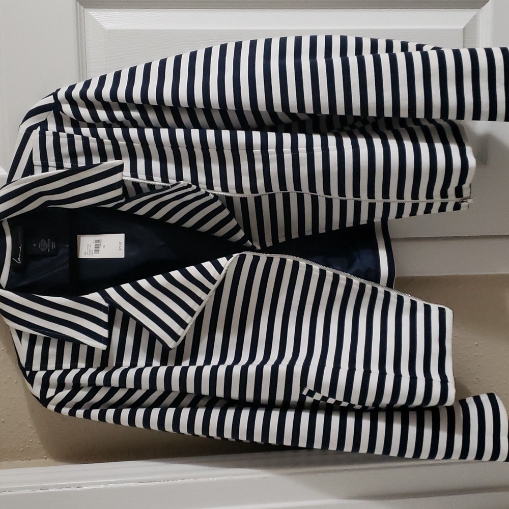 Navy Blue and White Moto Jacket
